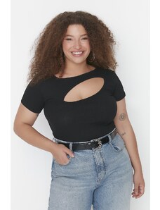 Trendyol Curve Black Ribbed Cut-Out Detail Crop Knitted Blouse