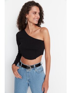 Trendyol Black Single Sleeve Fitted Knitted Blouse