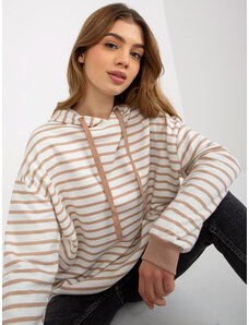 Fashionhunters Camel and white loose striped hoodie