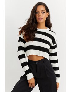 Cool &; Sexy femei negru și alb dungi pulover scurt