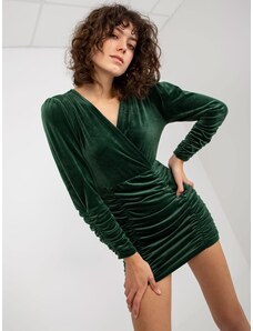 Fashionhunters Dark green velvet cocktail dress with pleated from RUE PARIS