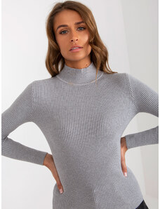 Fashionhunters Grey sweater with ribbed turtleneck