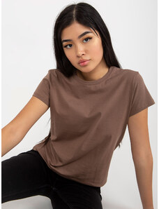Fashionhunters Peach brown T-shirt with basic neckline