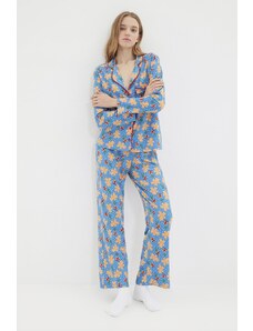 Trendyol Albastru de Crăciun tematice tricotate pijamale Set