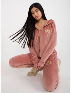 Fashionhunters Dusty pink women's velour set with patches