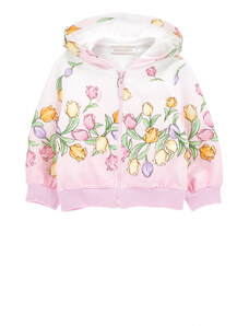 MONNALISA Cotton Sweatshirt With Hood And Tulips