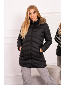 Kesi Quilted winter jacket with hood and fur black