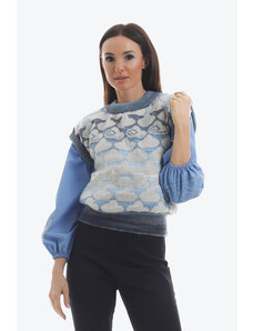 Onibon Vesta din lana tricotata in degrade cu model nori