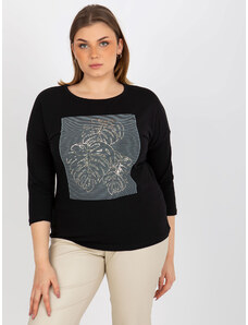 Fashionhunters Black casual blouse with a round neckline of a larger size