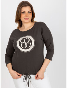 Fashionhunters Khaki size plus blouse with print and application