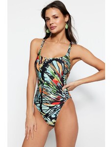 Trendyol Abstract Pattern Square Collar High Leg Swimsuit