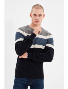 Trendyol Gray Men's Slim Fit Crew Neck Paneled Knitwear Pulover