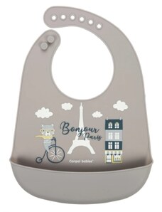 Canpol babies baveta din silicon cu buzunar, Salut Paris - gri