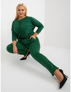 Fashionhunters Pantaloni de trening verde închis plus size cu bandă elastică în talie de la Savage