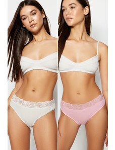 Trendyol Ecru-Pink 2-Pack Lace Detailed Cotton Classic Panties