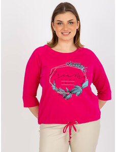 Fashionhunters Women's Plus size T-shirt with 3/4 raglan sleeves - fuchsia