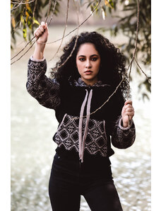 Onibon Hanorac dama negru tricotat cu model geometric