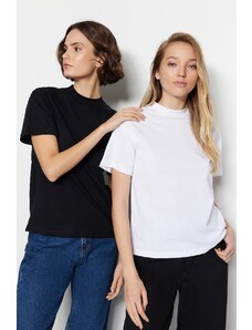 Trendyol alb și negru Stand-Up Guler 2-Pack de bază tricotate T-Shirt