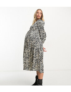 Violet Romance Maternity satin wrap midi dress in leopard print-Multi