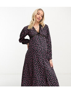 Violet Romance Maternity midi dress with lace trims in floral print-Multi