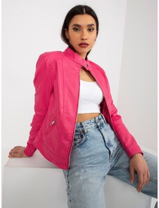 Fashionhunters Jachetă de motocicletă pentru femei roz închis din piele artificială cu buzunare