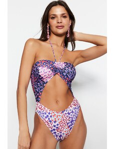 Trendyol Floral Patterned Strapless Print Mix High Leg Swimsuit