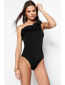 Trendyol Black One-Shoulder Ruffled Regular Leg Swimsuit