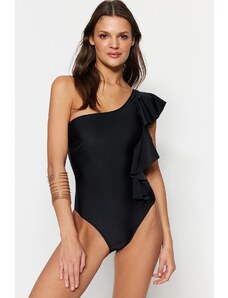 Trendyol Black One-Shoulder Flounce Normal Leg Swimsuit