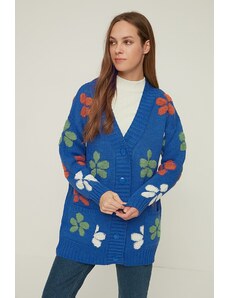 Trendyol Albastru V-Gât florale brodate tricotaje Cardigan