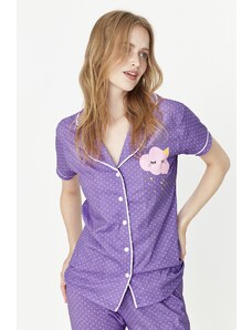 Trendyol LilacPrinted Shirt-Pants Knitted Pajamas Set