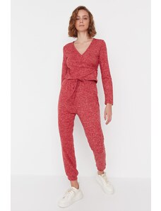Trendyol Claret Red High Waist Soft Tricotat Pantaloni