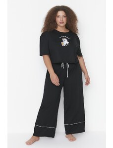Trendyol Curve Black Printed Wide Leg Crop Boy Knitted Pajamas Set