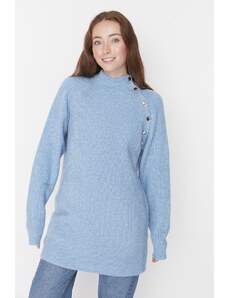 Trendyol albastru deschis stand-up guler tricotaje pulover cu nasturi
