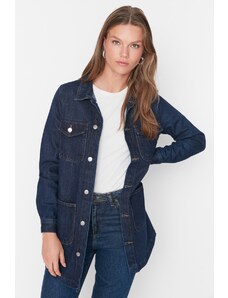 Jachetă Trendyol Indigo cu buzunar dublu 100% bumbac din denim