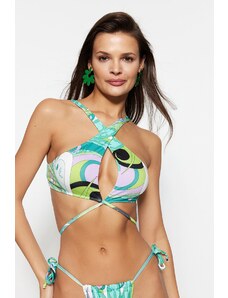 Trendyol Floral Patterned Halter Neck Tie-Up Bikini Top