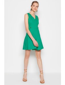 Trendyol verde talie deschidere mini plisiune țesută detaliu rochie țesută