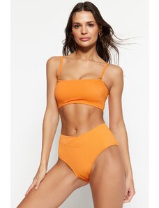 Trendyol Orange V-cut, pantaloni de bikini texturați cu talie înaltă cu picioare regulate