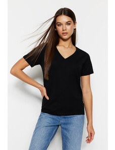 Trendyol Black 100% Cotton Basic V-Neck Knitted T-Shirt