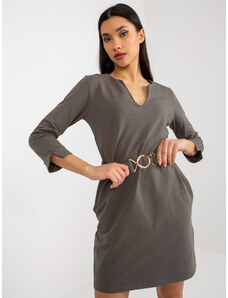 Fashionhunters Khaki simple tracksuit dress with pockets OCH BELLA