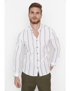 Trendyol Kaki Bărbați Slim Fit Shirt Guler Epaulette Striped Shirt