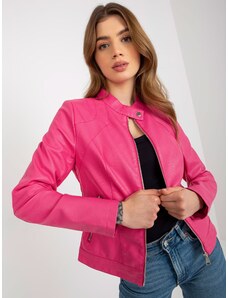 Fashionhunters Jachetă de motocicletă pentru femei roz închis din piele artificială cu căptușeală