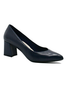 Pantofi Anna Viotti bleumarin din piele naturala, cu toc bloc si varf ascutit GOR24170BLUE