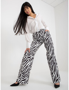 Fashionhunters Black and white wide trousers with zebra print