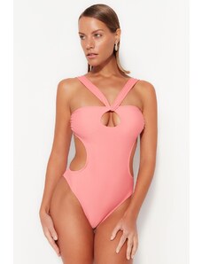 Trendyol Pink Strapless Cut Out/Windowed High Leg Swimsuit