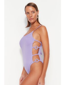 Trendyol Lilac Round Neck Accessorized High Leg Swimsuit