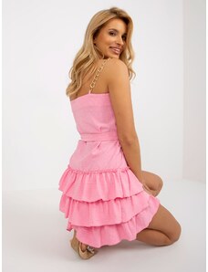 Fashionhunters Pink minidress with ruffles and chains