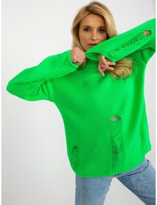 Fashionhunters Fluo green oversize sweater with holes and long sleeves