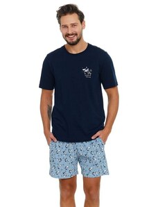 DN Nightwear Pijamale pentru bărbați Stay positive albastru închis