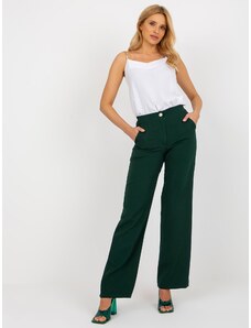 Fashionhunters Pantaloni largi din material textil verde închis cu buzunare