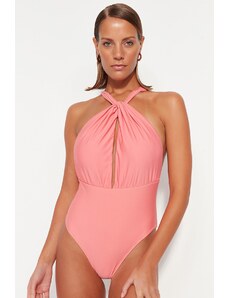 Trendyol Pink Halterneck Cut Out/Windowed Regular Leg Swimsuit